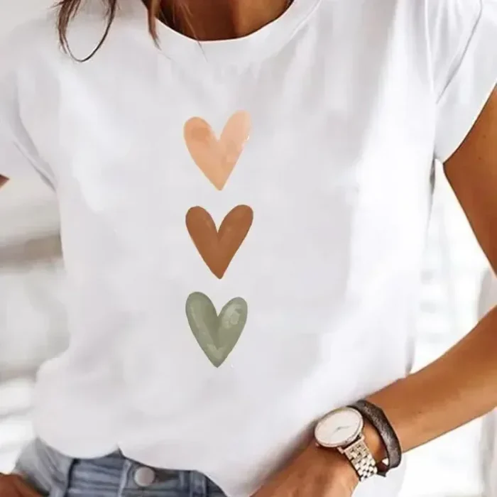 New in Y2k Love Heart Print Women Summer T Shirt Girl O Neck Funny Y2K Tops - Image 2
