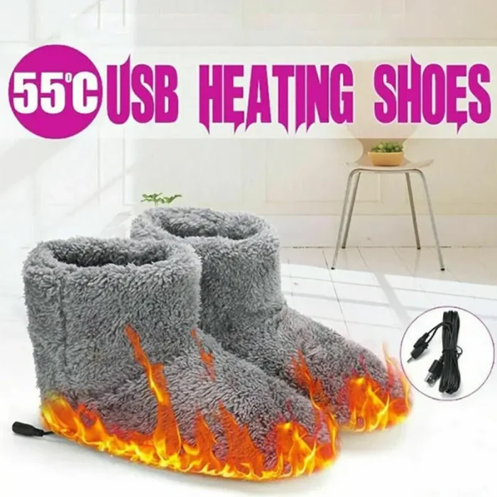 Winter USB Electric Heating Shoes for Women Men Comfortable Plush Foot Warmer