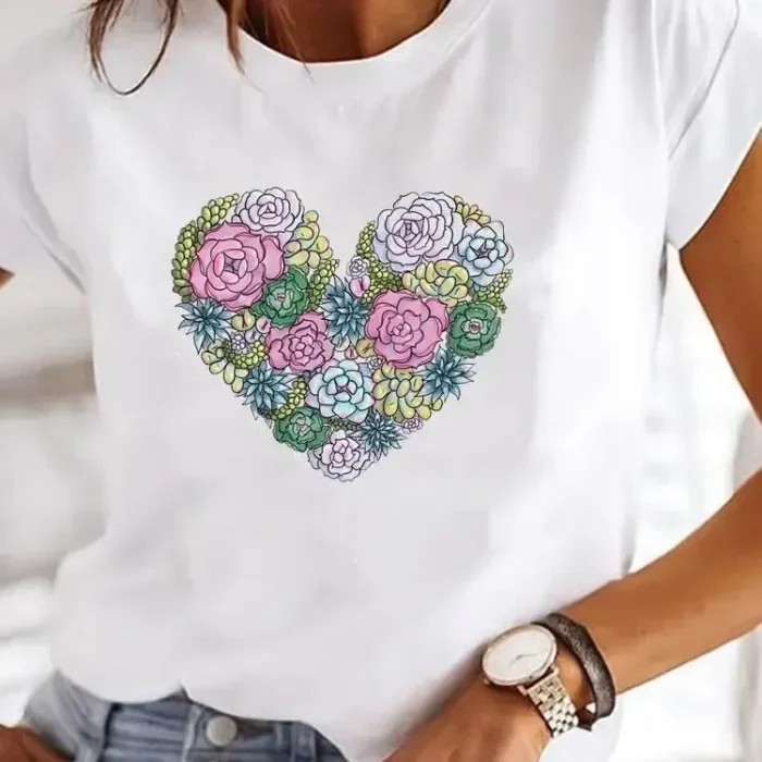 New in Y2k Love Heart Print Women Summer T Shirt Girl O Neck Funny Y2K Tops - Image 4