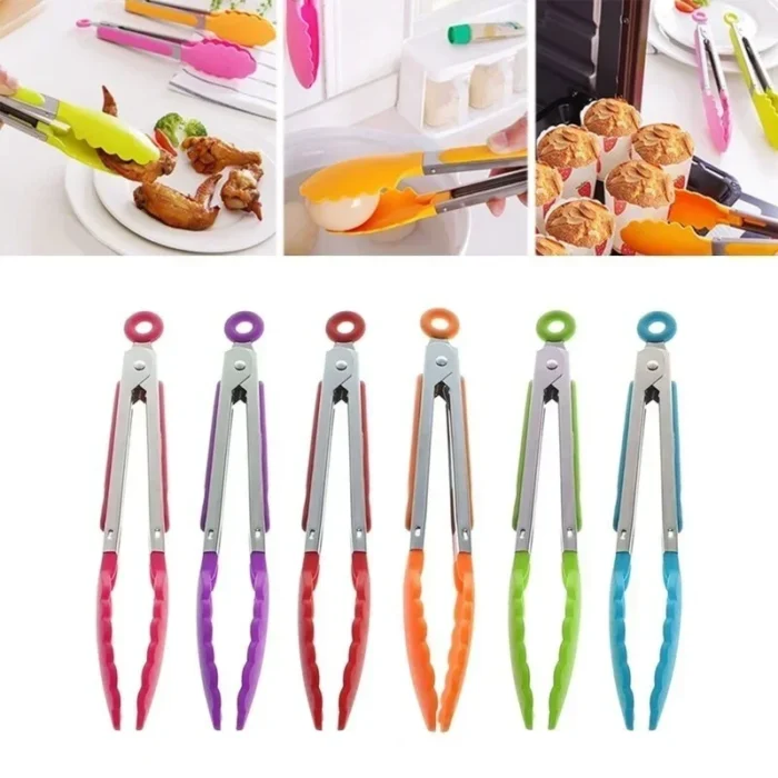 Stainless Steel Kitchen Tongs Silicone Handle BBQ Tong Non-Slip Food Tong