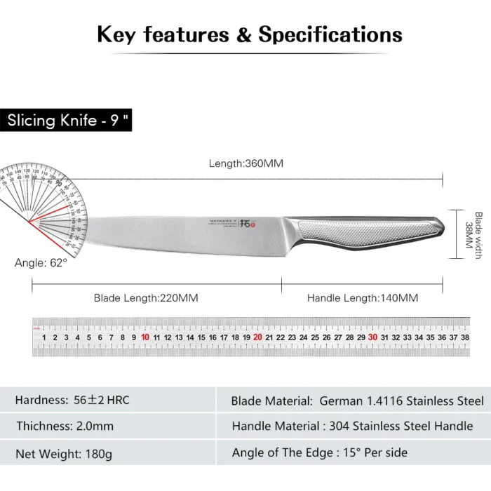 TURWHO 9 Inch Slicing Knife German 1.4116 Steel Profesional Kitchen Chef Knives - Image 6