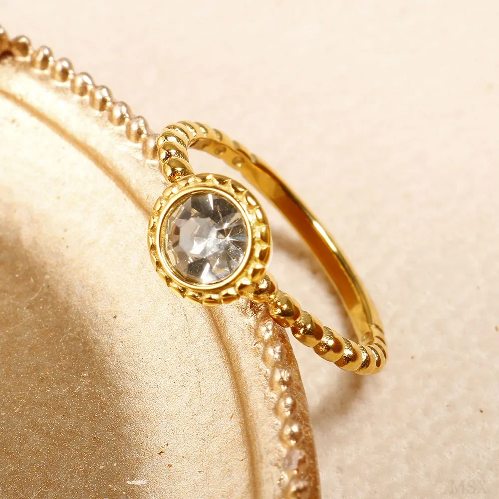 Personality Round Beads Ring Band Small Clear Crystal Zircon Waterproof - Image 2