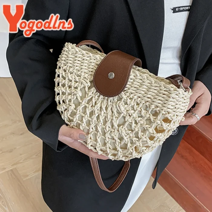 Yogodlns Summer Straw Bag For Women Fashion Semicircle Crossbody Bags - Image 3