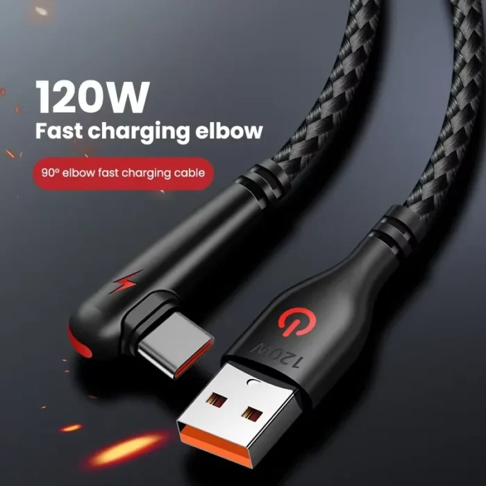 120W 90 Degree Type C Cable Fast Charging Cord Quick Charging 3.0 Data Wire Charger Cable