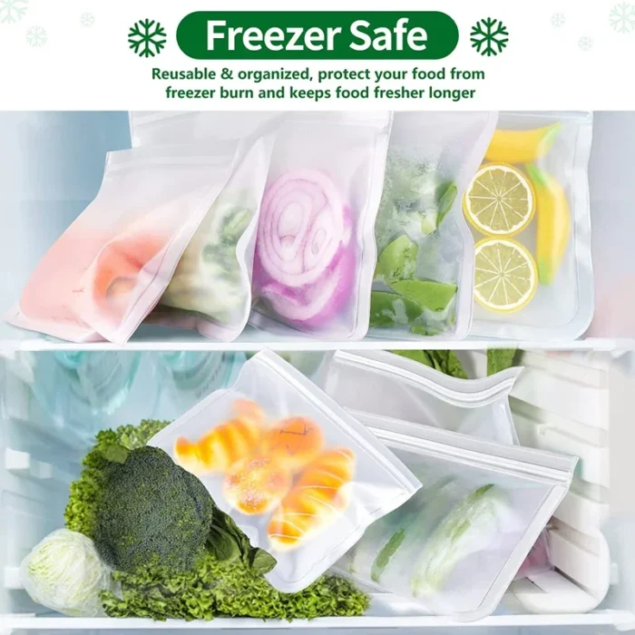 10 Piece Reusable BPA Free Freezer Bags Leakproof Silicone and Plastic Free Travel Bags - Image 5