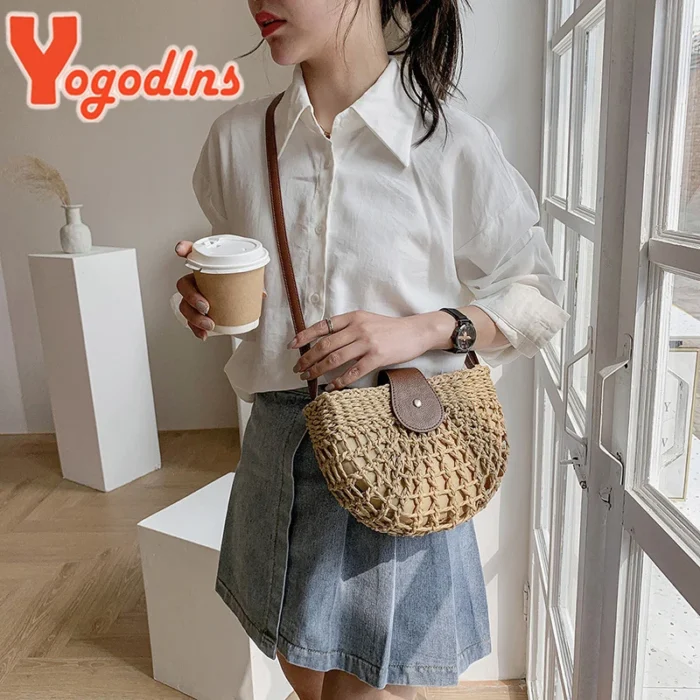 Yogodlns Summer Straw Bag For Women Fashion Semicircle Crossbody Bags - Image 4