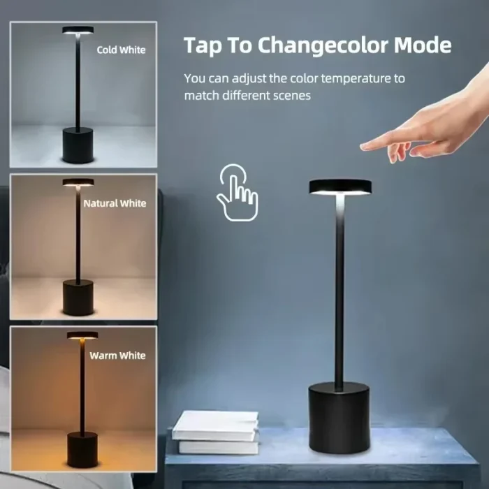 Simple Touch Sensor LED Table Lamp Rechargeable Desk Lamp 3Colors Adjustable - Image 2